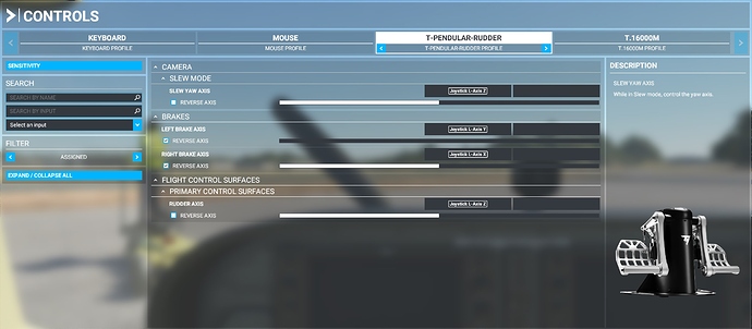 Controls - Pendular Rudder Settings