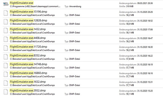 MSFS 2020 crash dumps