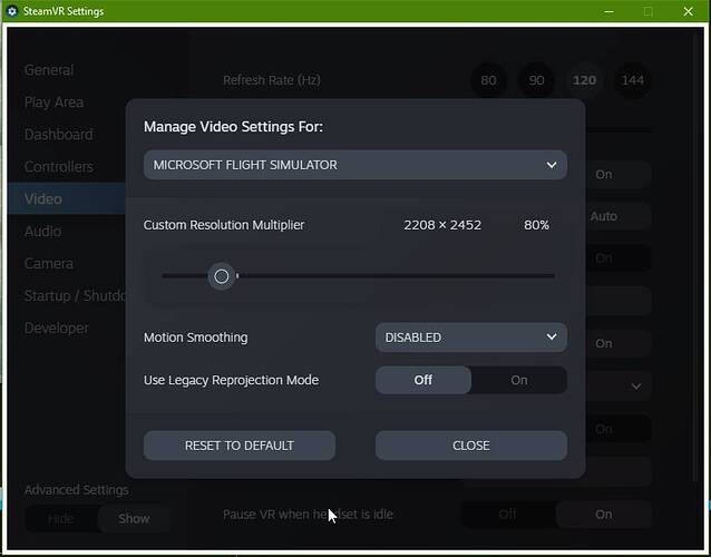 FS2020 SteamVR Settings