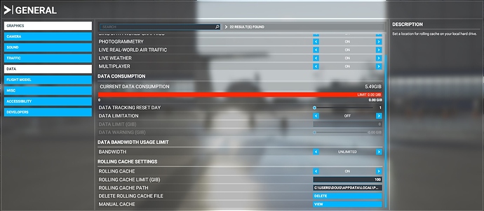 Manual Cache - Data Settings