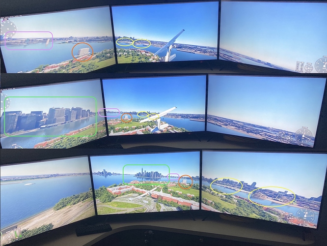 MSFS2020 geometric distortions-External view-Triple monitor Nvidia Surround-IMG_9707_IMG_9708_IMG_9709-annotated-scaled