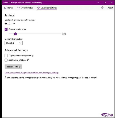 OXR settings