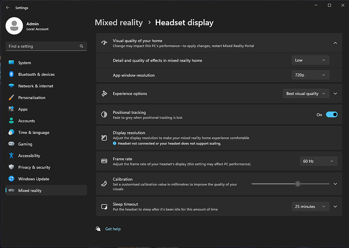W11 Mixed reality config
