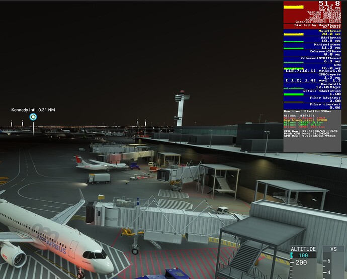 FS24 Ini A320V2 JFK Gate A8 External Ultra_High T=150 O=150 DLSS Quality Ray=ON