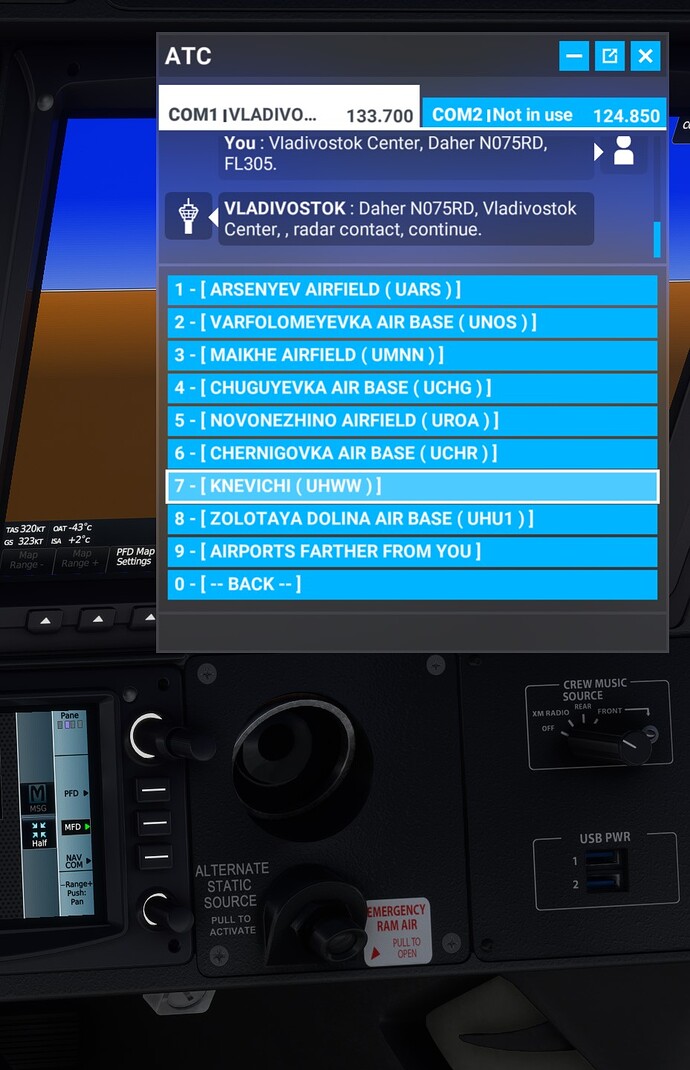 Select UHWW from nearest airport list