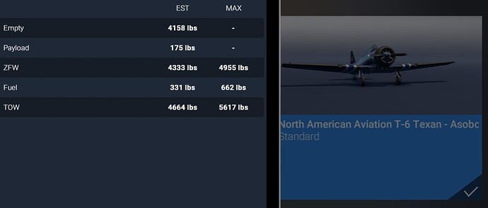 MSFS 24 1.5.27.0 T6 payload aircraft selection
