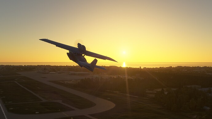 Dornier SeaStar departing at Bayonne of French Basque at dusk