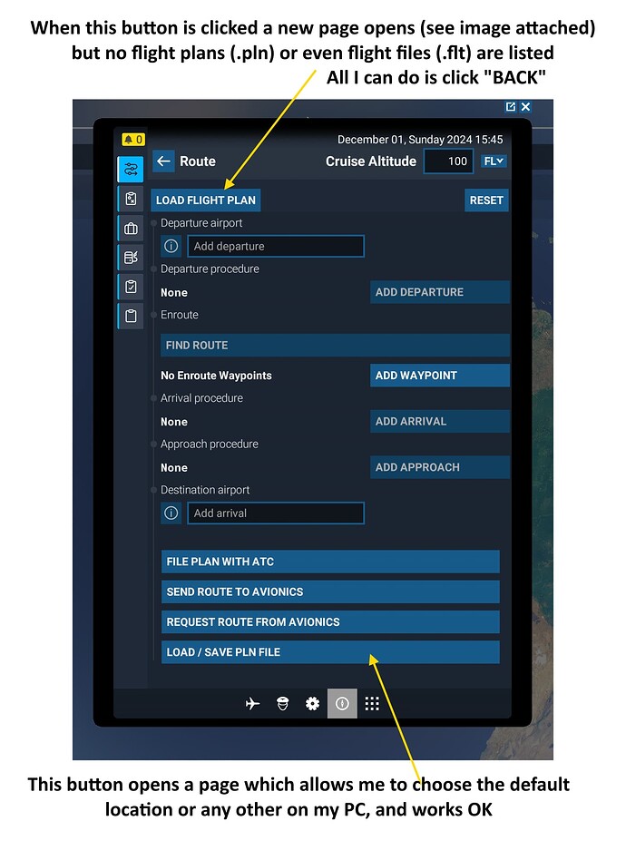 Flightplan Box Load Button