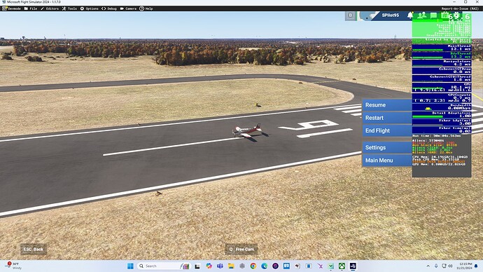 MSFS 2024 Ultra TAA 1080p monitor view Varjo Base 4.5 activated but not in VR yet at KTPL outside view