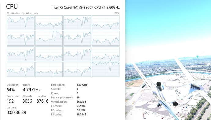 CPU Utilization during FS2020 while flying