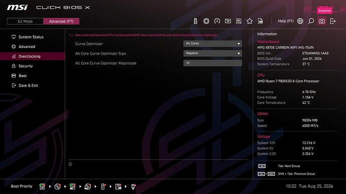 5 MSI Advanced Overclocking PBO Curve Optimizer