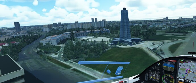 First flight, looking at the southern side of the Revolution Plaza.