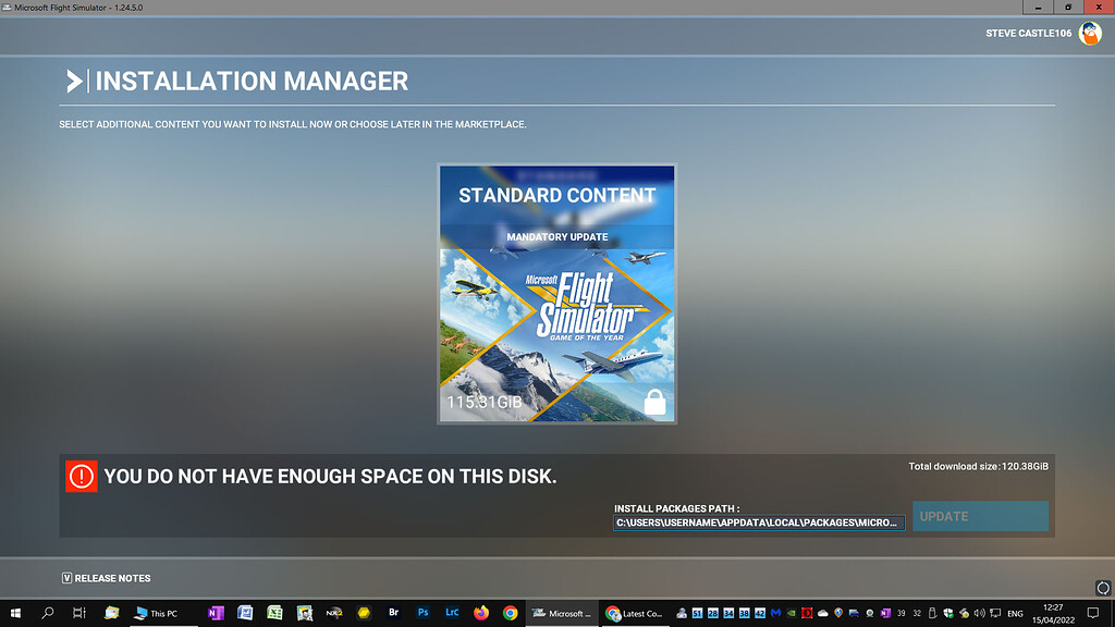 Not enough disk space - Hardware & Peripherals - Microsoft Flight ...