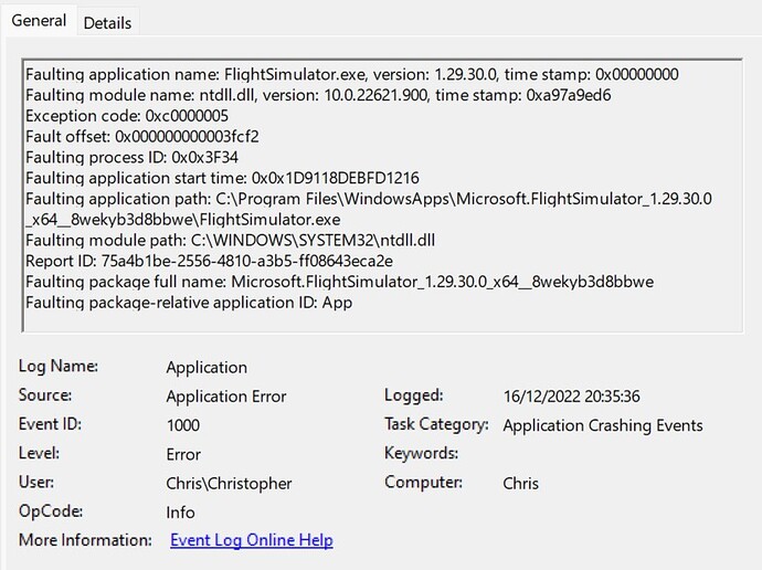 CTD on initial load - new issue - Crashes (CTDs) - Microsoft Flight ...