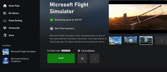 Xbox - FS2020 Play Screen