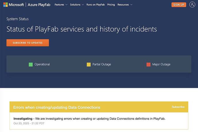 2025-10-24 Playfab status