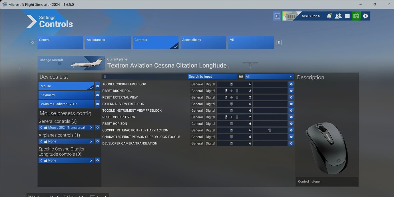 Please help me look around with mouse while outside aircraft ...