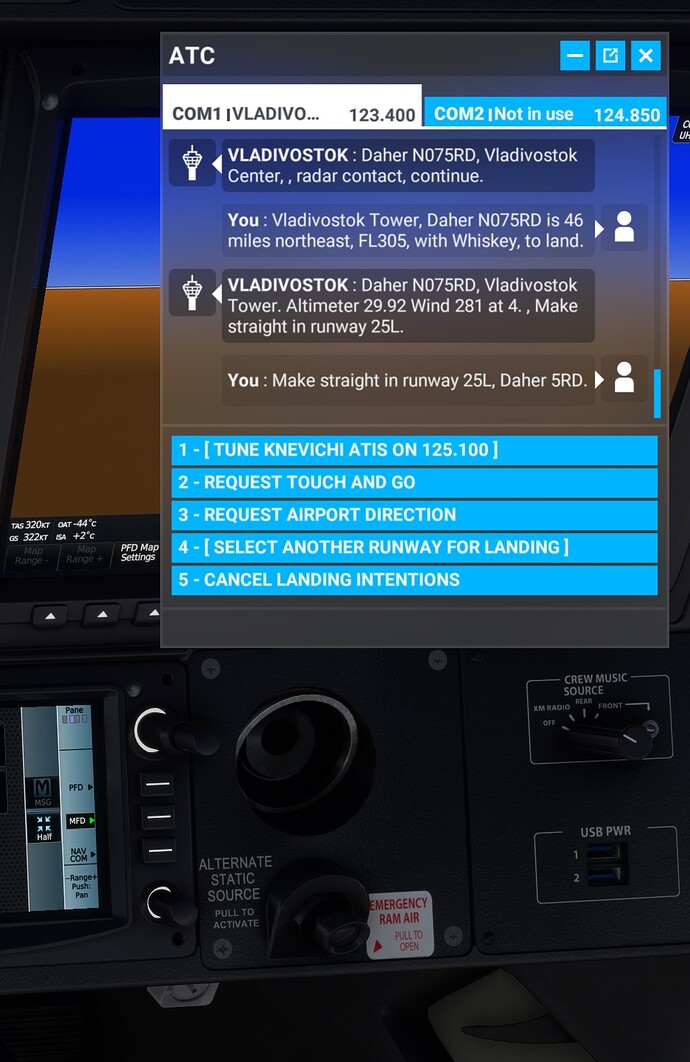 cleared by airport to land