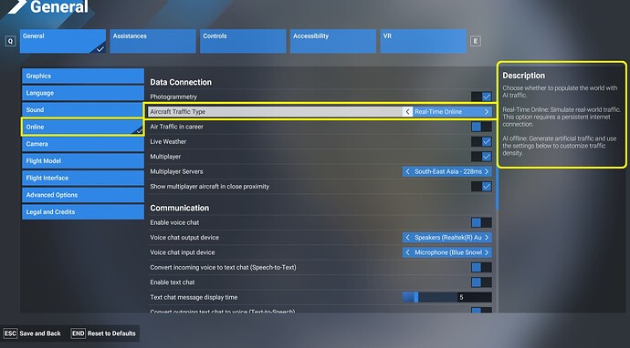MSFS 2024 Settings Air Traffic - 1.5.27.0