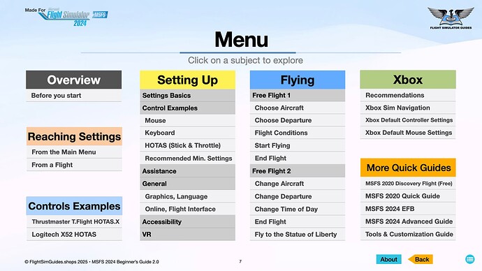 MSFS 2024 Quick Beginners Guide 2.0 menu