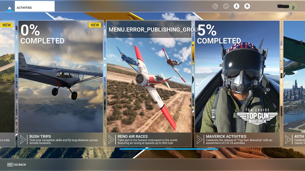 Microsoft Reno Reno showing menu.error_publishing_group - Resolved - Microsoft Flight ...