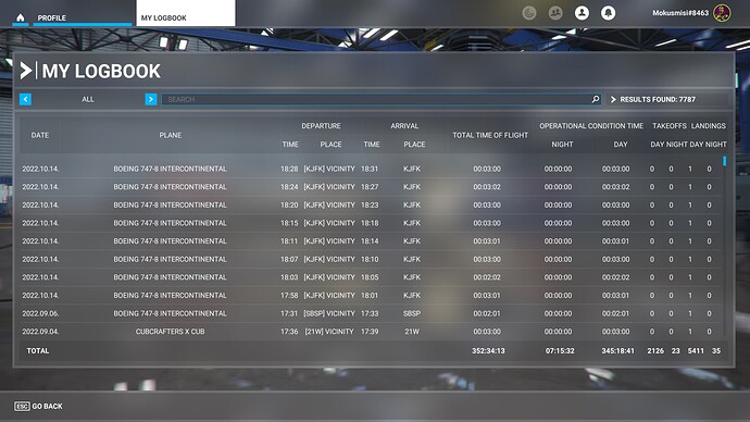 MSWFS 2020 Logbook 14 10 2022 - after playing Landing Challenges