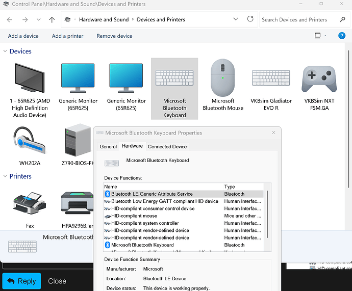 Devices & printers settings
