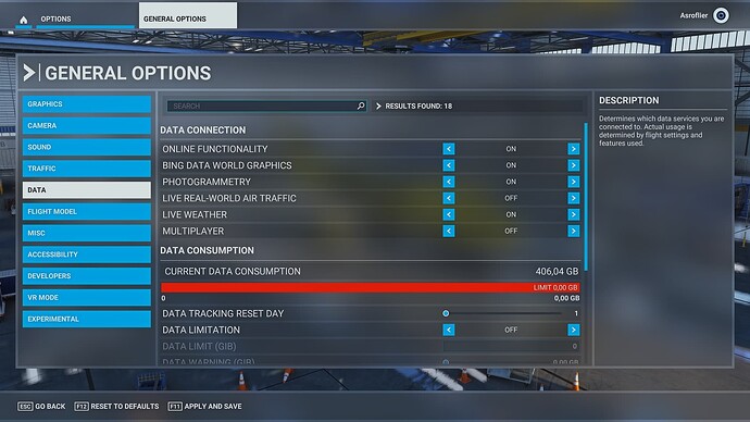 MSFS DATA settings