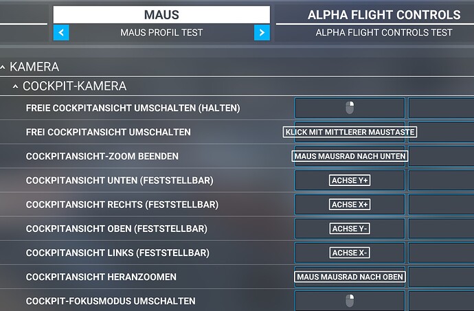 Konfiguration Maus Cockpit
