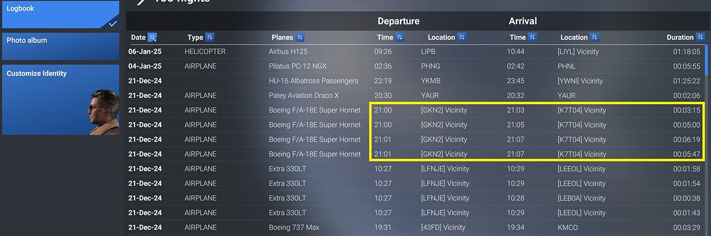 Logbook shows Simultaneous flights - User Interface & Activities ...