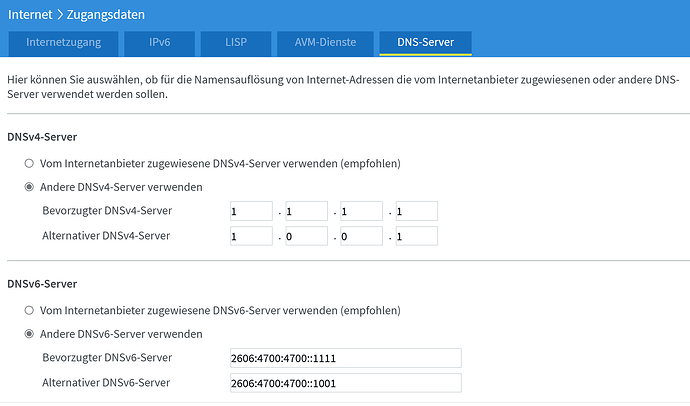 FritzBox DNS configuration