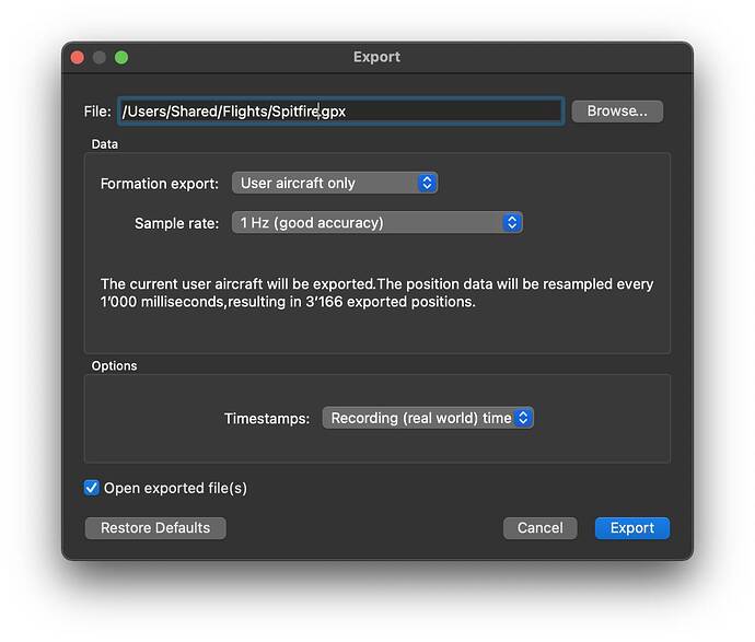 GXP Export Dialog