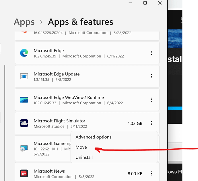 MS FS2020 Move command