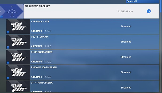 Air traffic aircraft menu