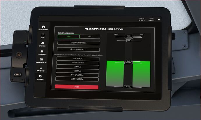 A320 INI V2 onboard EFB Quadrant setting