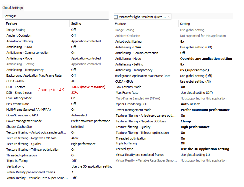 NVCP settings
