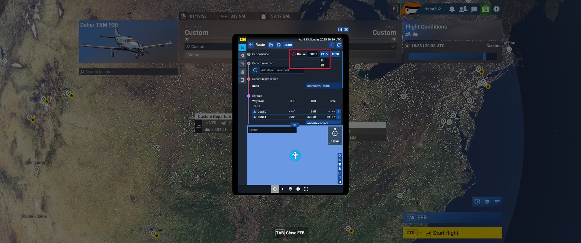 Setting starting altitude errors