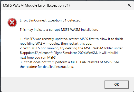 msfs simconnect error sml