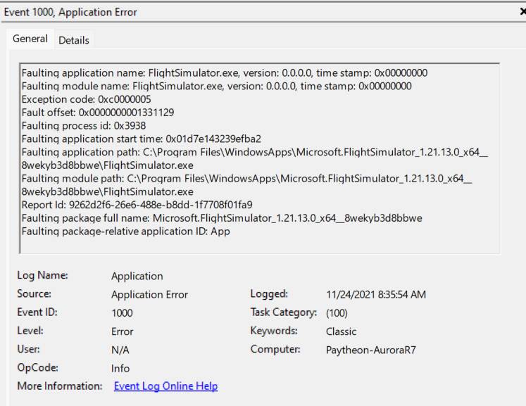 CTD an hour on flight - Crashes (CTDs) - Microsoft Flight Simulator Forums