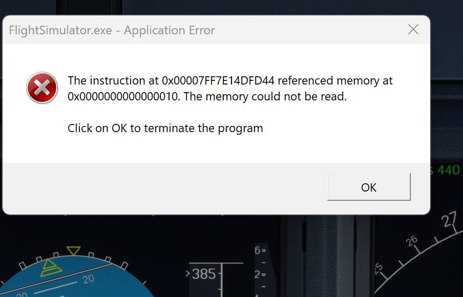 MSFS Application Error - memory could not be read - Page 78 - Resolved ...