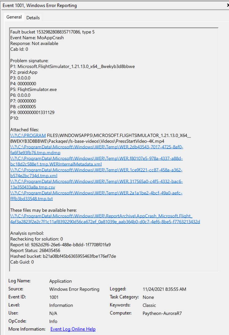 CTD an hour on flight - Crashes (CTDs) - Microsoft Flight Simulator Forums