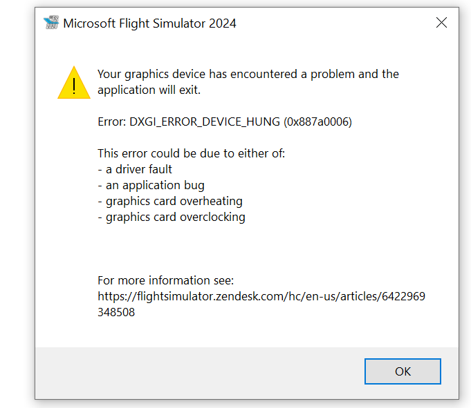 ERROR Crash: msfs error: dxgi_error_device_hung (0x887a0006) - Page 30 ...