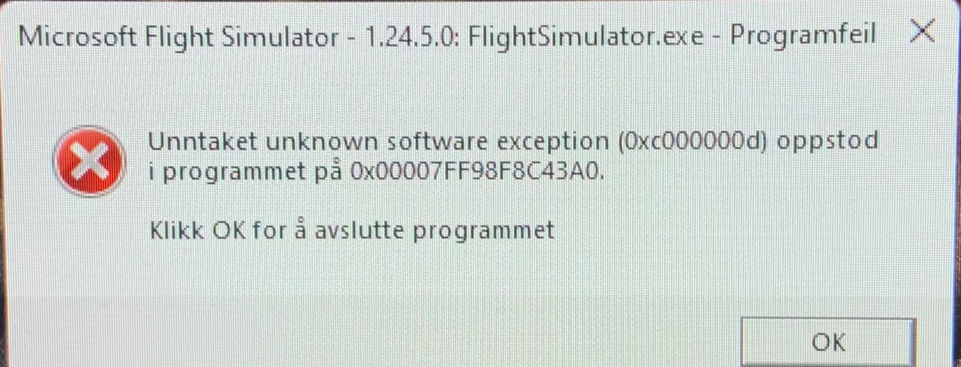 Ctd just after min in the sim - Crashes (CTDs) - Microsoft Flight ...