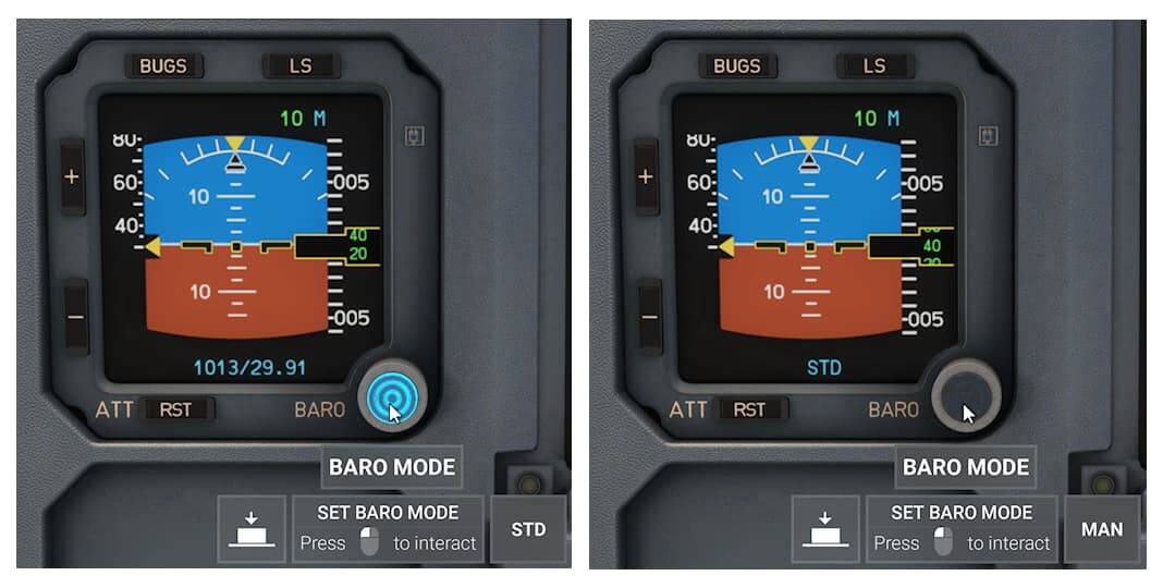 A330 button to switch from BARO/STD on the standby instrument not ...